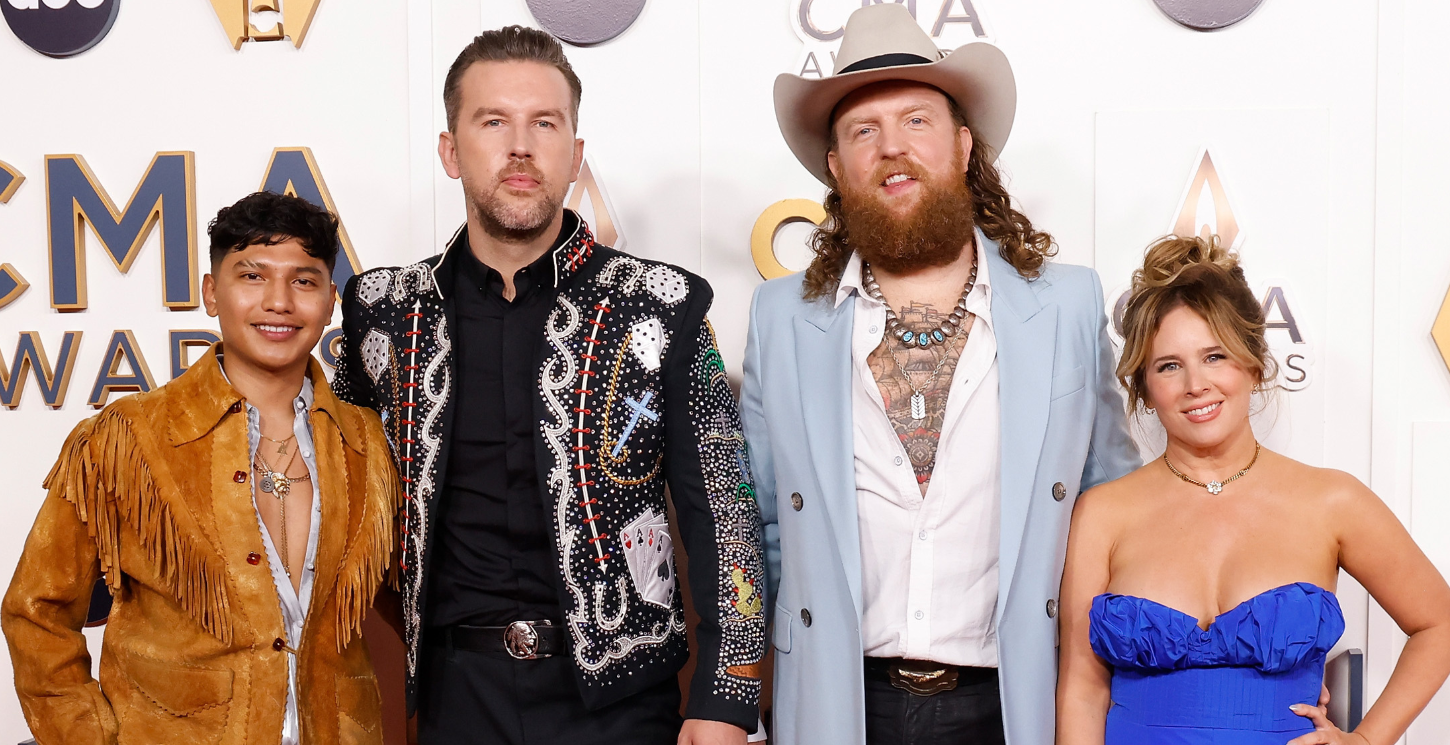 Abi Ventura, T.J. Osborne, Jingle John Osborne, and Lucie Silvas attend the 2023 CMA Awards at Bridgestone Arena on November 08, 2023 in Nashville, Tennessee.