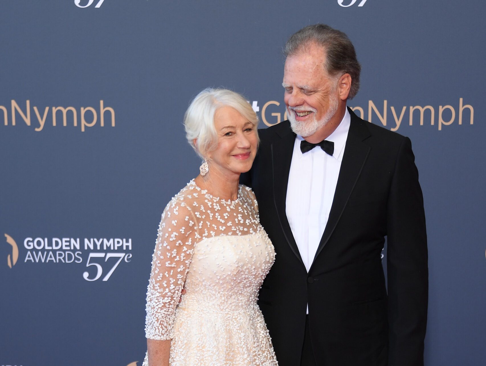 MONTE-CARLO, MONACO - JUNE 20: (L-R) Helen Mirren with her husband Taylor Hackford pose as they attend the 57th Monte Carlo TV Festival : Closing Ceremony on June 20, 2017 in Monte-Carlo, Monaco. 