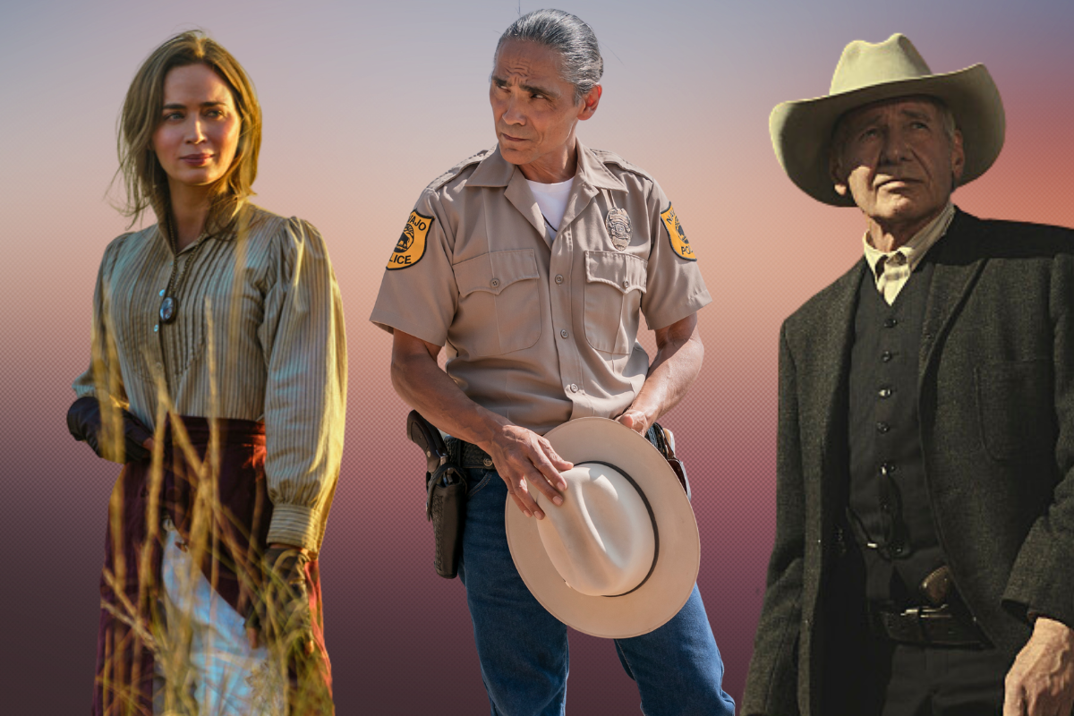 (L) Emily Blunt in "The English," Zahn McClarnon in "Dark Winds," Harrison Ford in "1923"