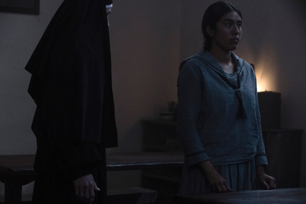 Jennifer Ehle as Sister Mary and Aminah Nieves as Teonna of the Paramount+ series 1923