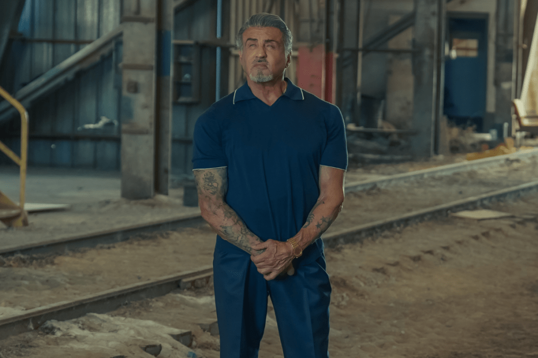 Sylvester Stallone as Dwight "The General" Manfredi, Dashiell Connery as Clint, and Garrett Hedlund as Mitch Keller of the Paramount+ original series TULSA KING