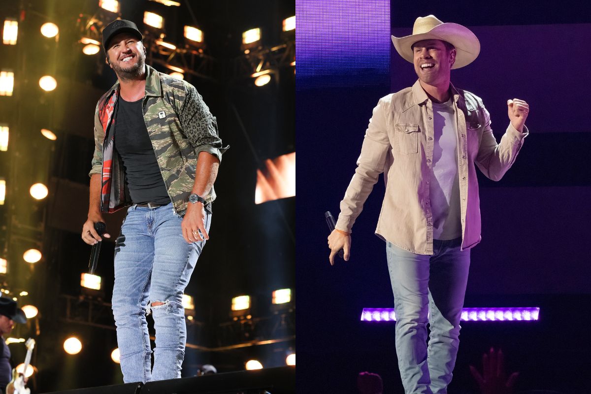 Luke Bryan onstage/ Dustin Lynch onstage