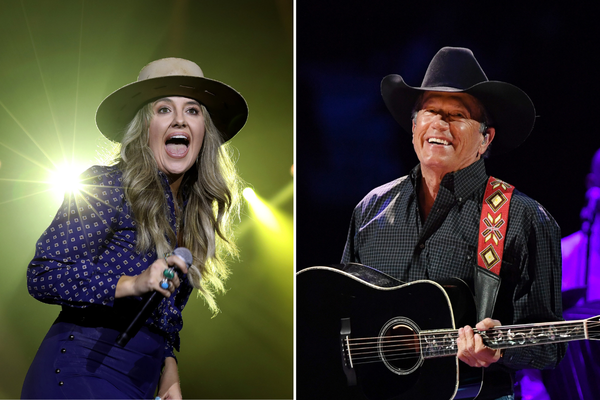 NASHVILLE, TENNESSEE - FEBRUARY 25: Lainey Wilson performs onstage during New Faces for CRS at Omni Nashville Hotel on February 25, 2022 in Nashville, Tennessee and AS VEGAS, NEVADA - FEBRUARY 01: (EXCLUSIVE COVERAGE) Recording artist George Strait performs as part of his Strait to Vegas engagements at T-Mobile Arena on February 01, 2019 in Las Vegas, Nevada.