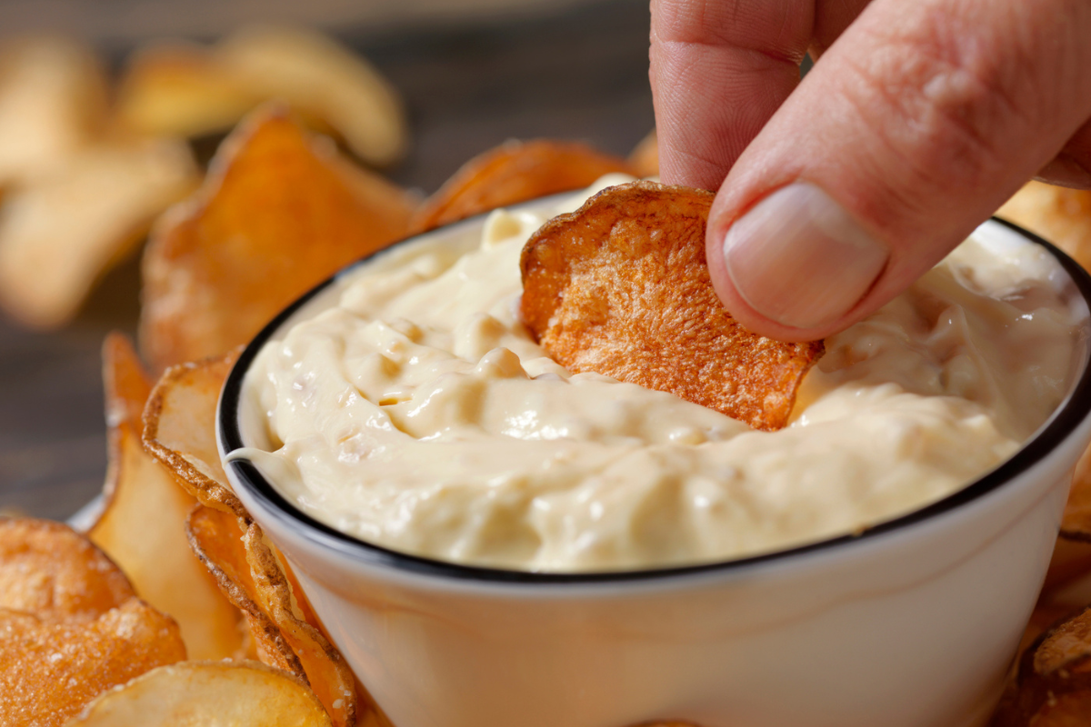 chip dipped into bowl