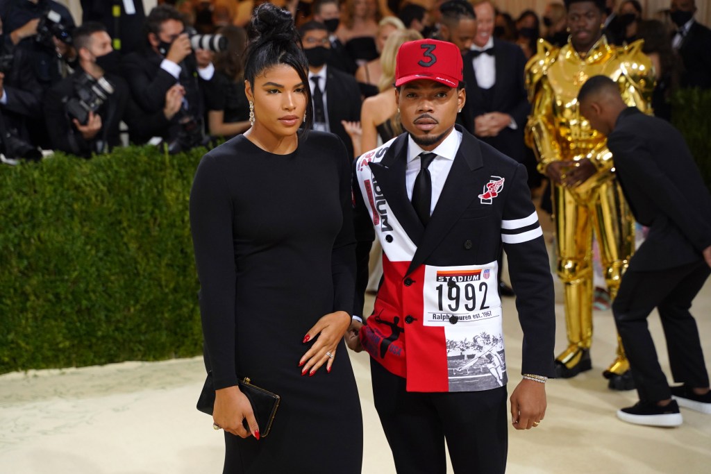 NEW YORK, NEW YORK - SEPTEMBER 13: Kirsten Corley and Chance the Rapper attend 2021 Costume Institute Benefit - In America: A Lexicon of Fashion at the Metropolitan Museum of Art on September 13, 2021 in New York City. 