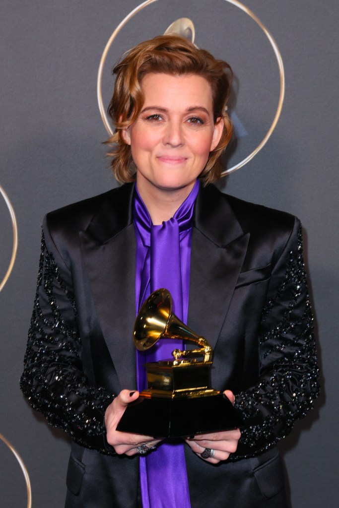 LOS ANGELES, CALIFORNIA - FEBRUARY 05: Brandi Carlile, the winner of the Best Rock Song award for "Broken Horses" poses in the press room during the 65th GRAMMY Awards Premiere Ceremony at Microsoft Theater on February 05, 2023 in Los Angeles, California.