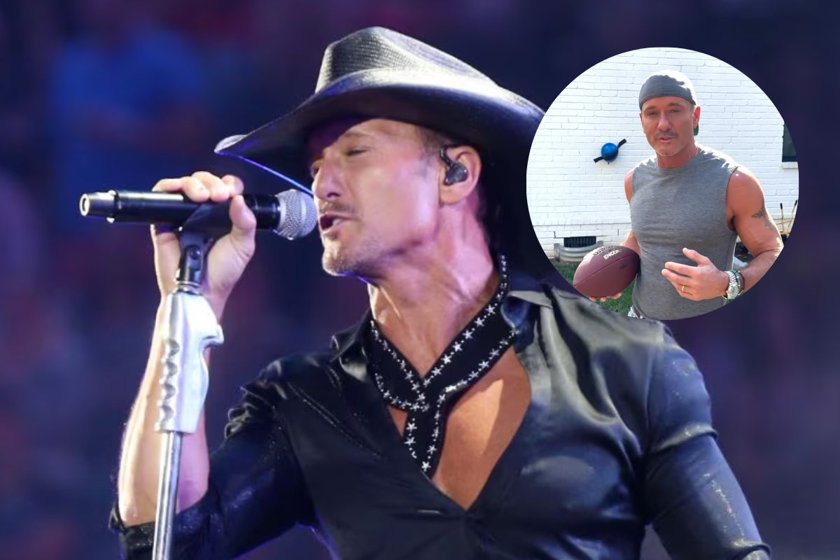 Tim McGraw performs onstage/ Tim McGraw holding football