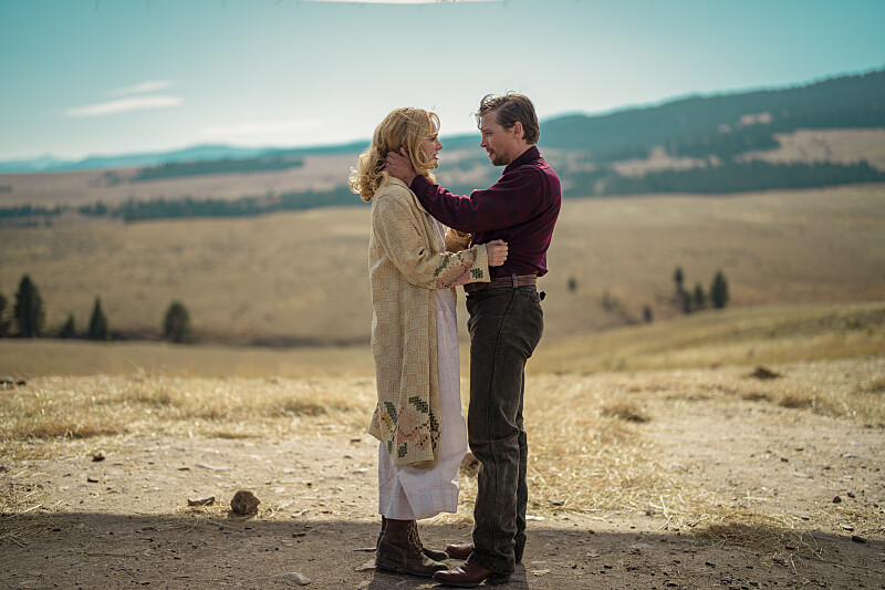 Michelle Randolph as Elizabeth and Darren Mann as Jack Dutton of the Paramount+ series 1923. Photo Cr: Christopher Saunders/Paramount+ &copy; 2022 Viacom International Inc. All Rights Reserved.