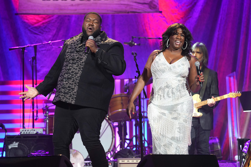 NASHVILLE, TENNESSEE - SEPTEMBER 14: Michael Trotter Jr. and Tanya Trotter of The War and Treaty perform onstage for the 21st Annual Americana Honors & Awards at Ryman Auditorium on September 14, 2022 in Nashville, Tennessee.