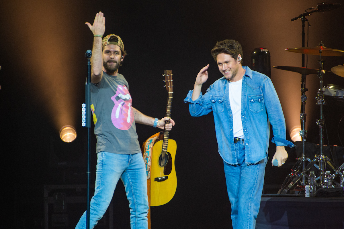 LONDON, ENGLAND - MARCH 10: EDITORIAL USE ONLY Thomas Rhett and Niall Horan perform on stage on day one of the C2C Country To Country 2023 Festival at The O2 Arena on March 10, 2023 in London, England.