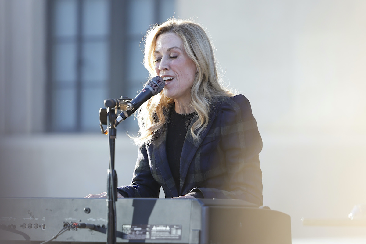 NASHVILLE, TENNESSEE - MARCH 29: Singer & songwriter Sheryl Crow performs at a candlelight vigil to mourn and honor the lives of the victims, survivors and families of The Covenant School on March 29, 2023 in Nashville, Tennessee.