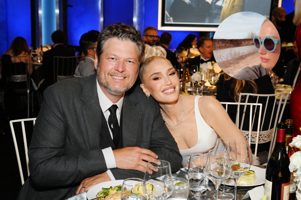HOLLYWOOD, CALIFORNIA - JUNE 09: (L-R) Blake Shelton and Gwen Stefani attend the 48th AFI Life Achievement Award Gala Tribute celebrating Julie Andrews at Dolby Theatre on June 09, 2022 in Hollywood, California and screengrab from Stefani's TikTok