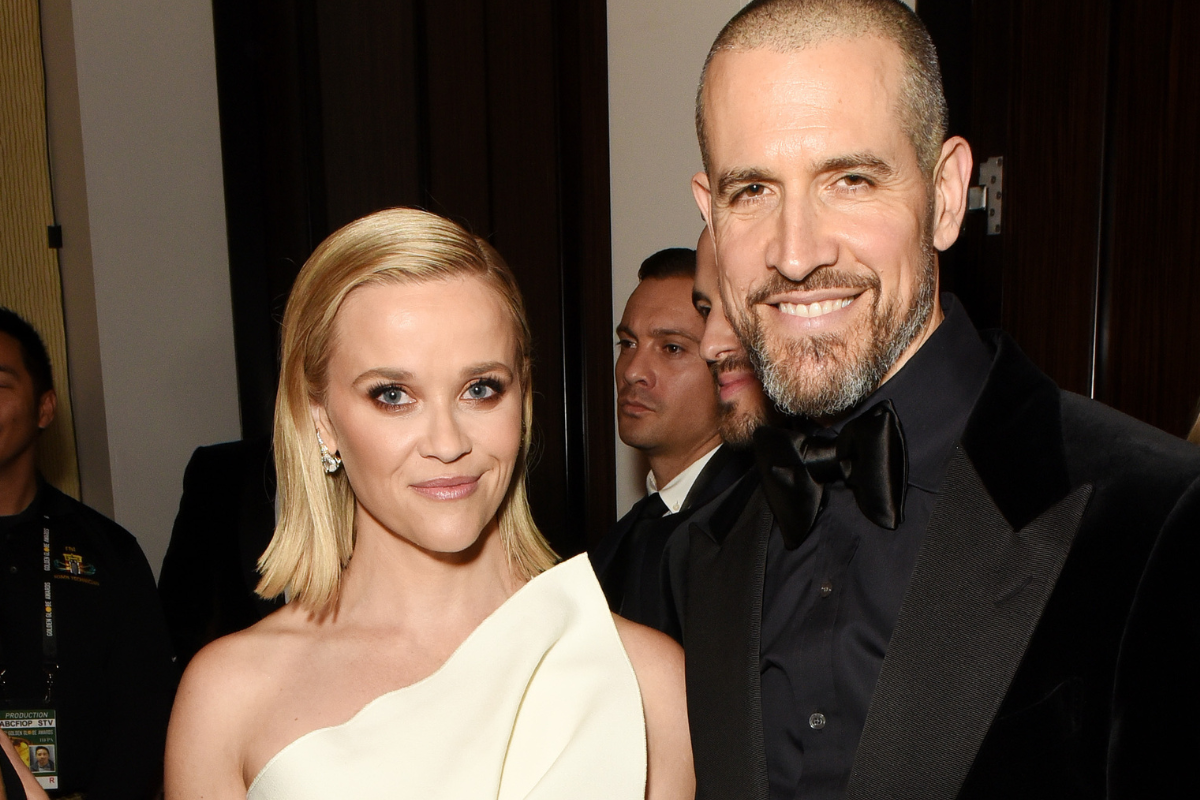 Reese Witherspoon and Jim Toth attend the 77th Annual Golden Globe Awards sponsored by Icelandic Glacial on January 5, 2020 at the Beverly Hilton in Los Angeles, CA.