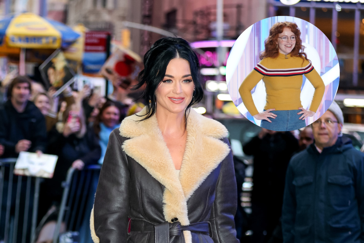 NEW YORK, NY - MARCH 28: Katy Perry is seen arriving to the 'Good Morning America' Show on March 28, 2023 in New York City and screengrab of 'American Idol' contestant Sara Beth Liebe