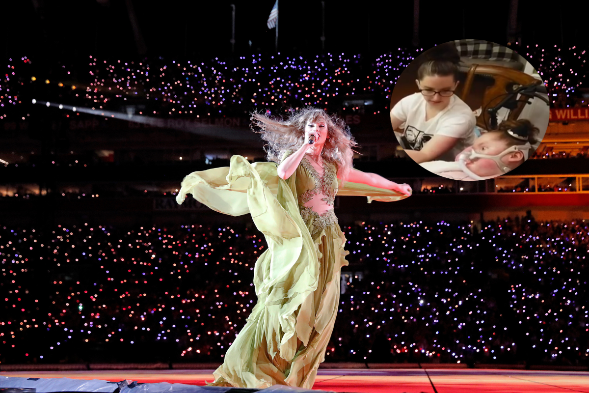 TAMPA, FLORIDA - APRIL 13: EDITORIAL USE ONLY Taylor Swift performs onstage during "Taylor Swift | The Eras Tour" at Raymond James Stadium on April 13, 2023 in Tampa, Florida and screengrab from a video on WSMV's website