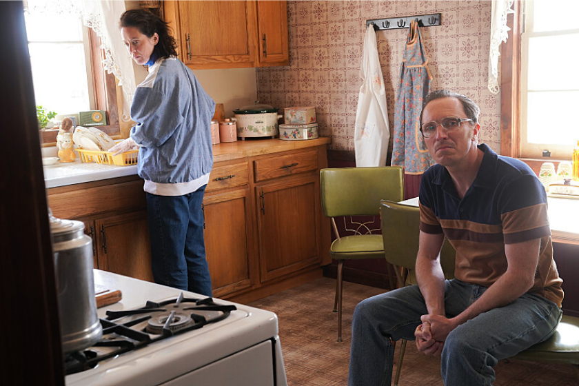 Kali Rocha as Ruth Riddle and John Hoogenakker as Clive Doyle in Waco: The Aftermath. (Ursula Coyote/SHOWTIME)