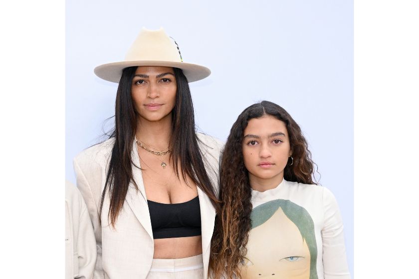 Camila Alves McConaughey (C) with son Levi Alves McConaughey (L) and daughter Vida Alves McConaughey (R) attend the Stella McCartney Womenswear Fall Winter 2023-2024 show as part of Paris Fashion Week on March 06, 2023 in Paris, France.