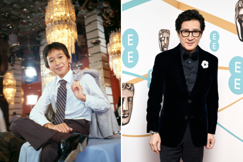 Vietnamese-born American actor Jonathan Ke Quan, poses whilst promoting his new film 'Indiana Jones and the Temple of Doom', ahead of the Royal European Charity Premiere in London, June 11, 1984 / Jonathan Ke Quan attends the EE BAFTA Film Awards 2023 at The Royal Festival Hall on February 19, 2023 in London, England