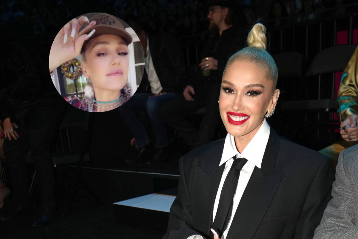 AUSTIN, TEXAS - APRIL 02: Gwen Stefani attends the 2023 CMT Music Awards at Moody Center on April 02, 2023 in Austin, Texas and screengrab from Stefani's farming footage.