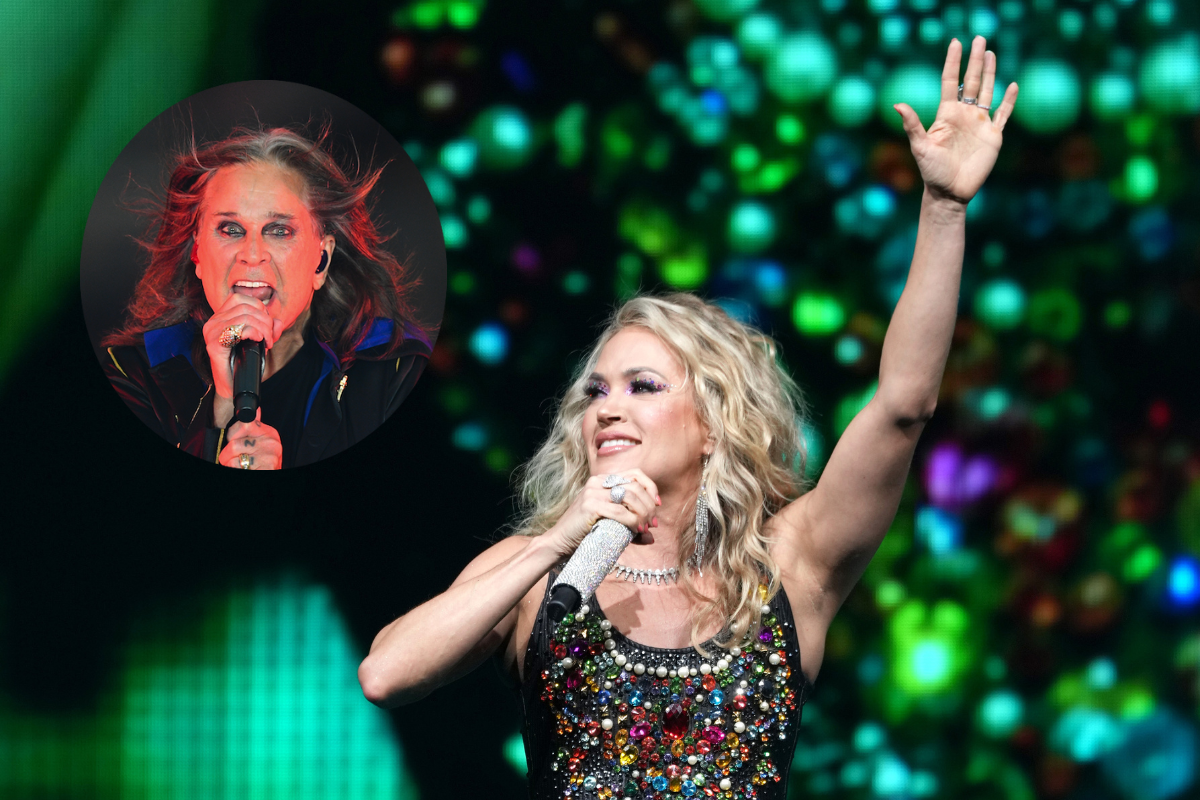 NEW YORK, NEW YORK - FEBRUARY 21: Carrie Underwood performs onstage during "The Denim & Rhinestones Tour" at Madison Square Garden on February 21, 2023 in New York City and INGLEWOOD, CA - SEPTEMBER 08: Singer Ozzy Osbourne performs at halftime during the NFL game between the Buffalo Bills and the Los Angeles Rams on September 8, 2022, at SoFi Stadium in Inglewood, CA.