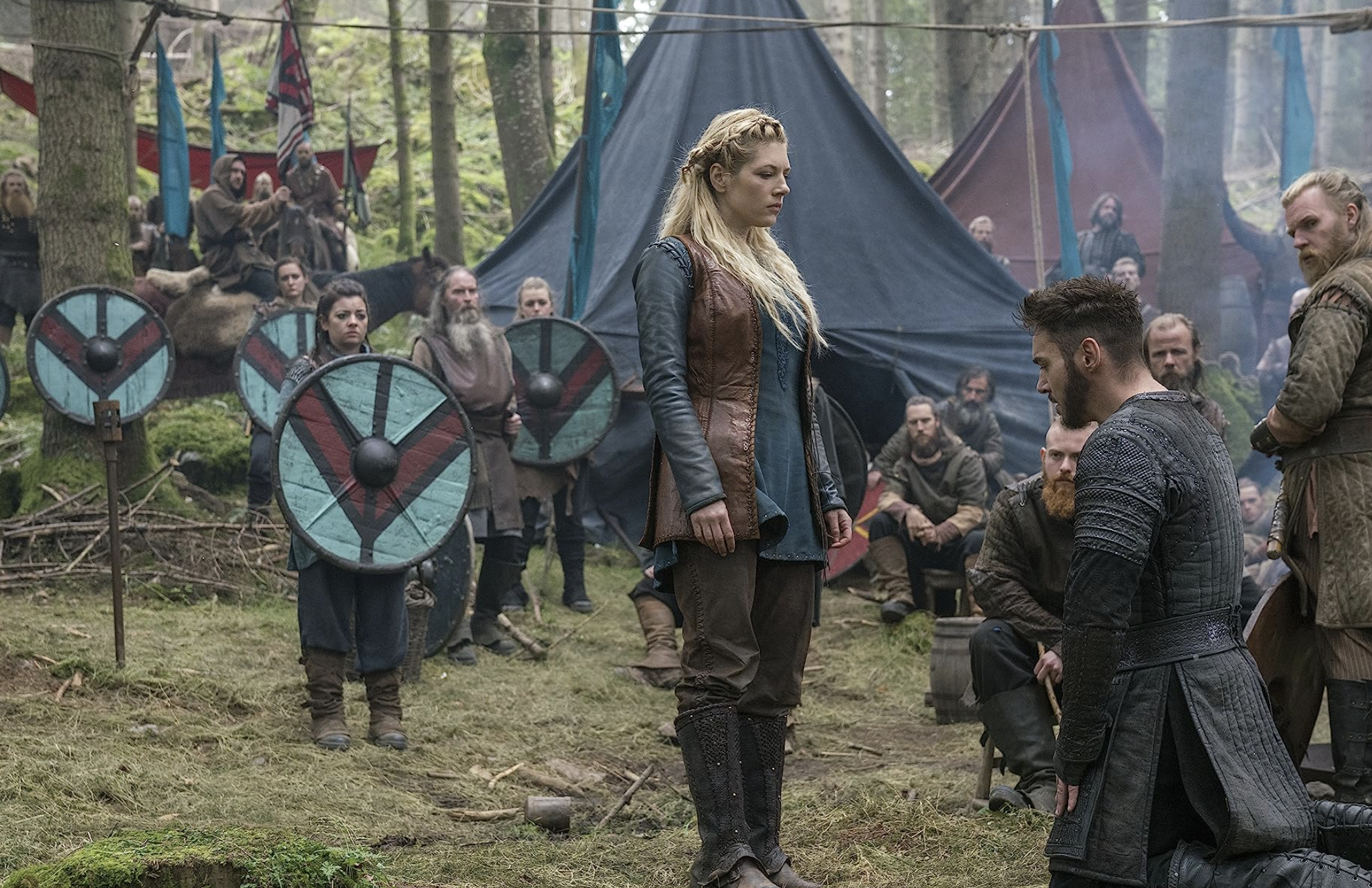Jonathan Rhys Meyers, Katheryn Winnick, and Michelle O'Flaherty in Vikings (2013)