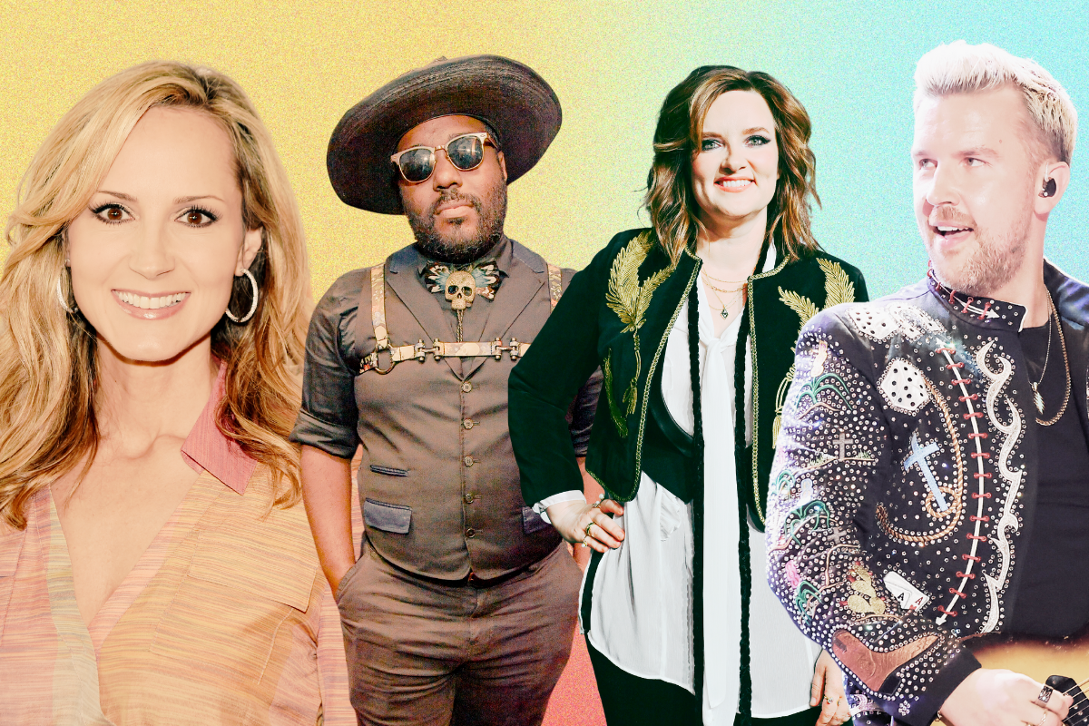 Singer Chely Wright attends the Family Equality Council's 2015 Night At The Pier at Pier 60 on May 11, 2015 in New York City./ Jett Holden arrives at Black Opry Anniversary Party Presented By CMT at City Winery Nashville on April 18, 2022 in Nashville/ Brandy Clark attends 2023 ACM Awards/ TJ Osborne onstage at Stagecoach Music Festival in 2022
