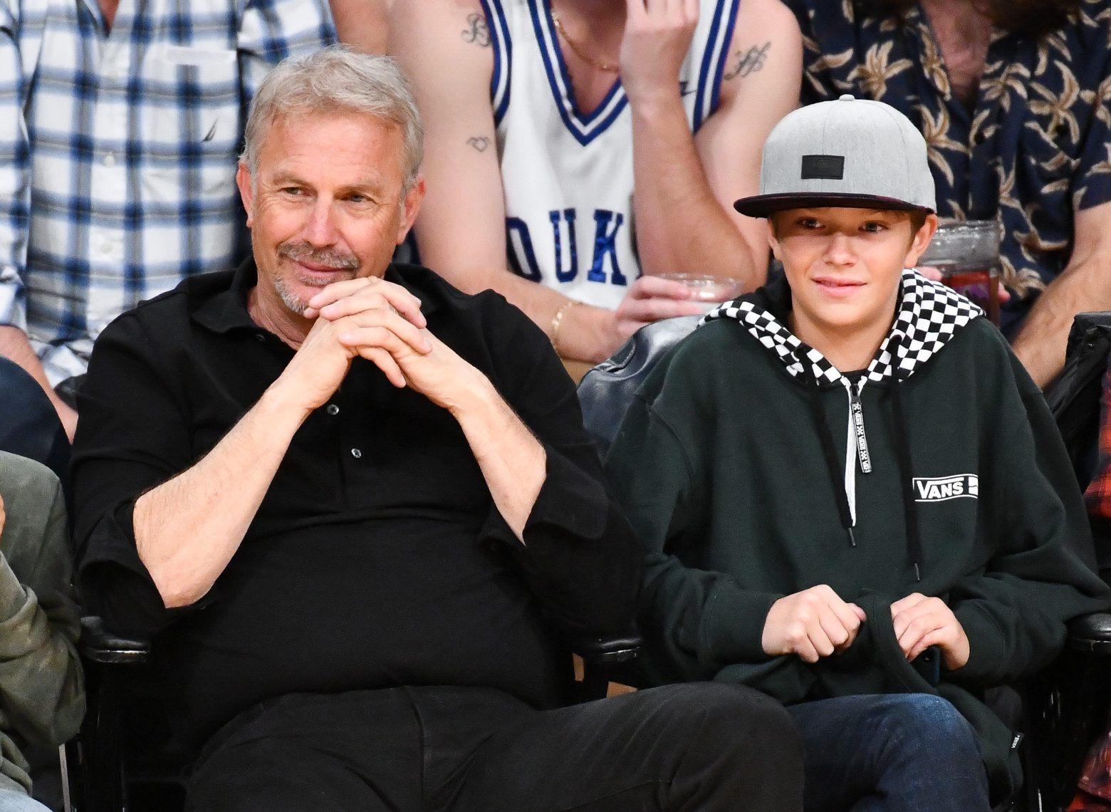 LOS ANGELES, CALIFORNIA - DECEMBER 10: Kevin Costner, Hayes Logan Costner and Cayden Wyatt Costner attend a basketball game between the Los Angeles Lakers and the Miami Heat at Staples Center on December 10, 2018 in Los Angeles, California. 