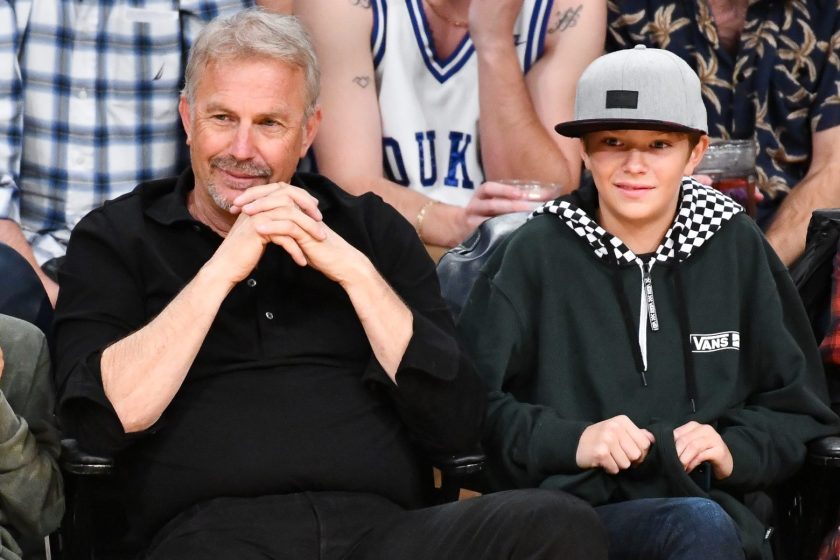LOS ANGELES, CALIFORNIA - DECEMBER 10: Kevin Costner, Hayes Logan Costner and Cayden Wyatt Costner attend a basketball game between the Los Angeles Lakers and the Miami Heat at Staples Center on December 10, 2018 in Los Angeles, California.