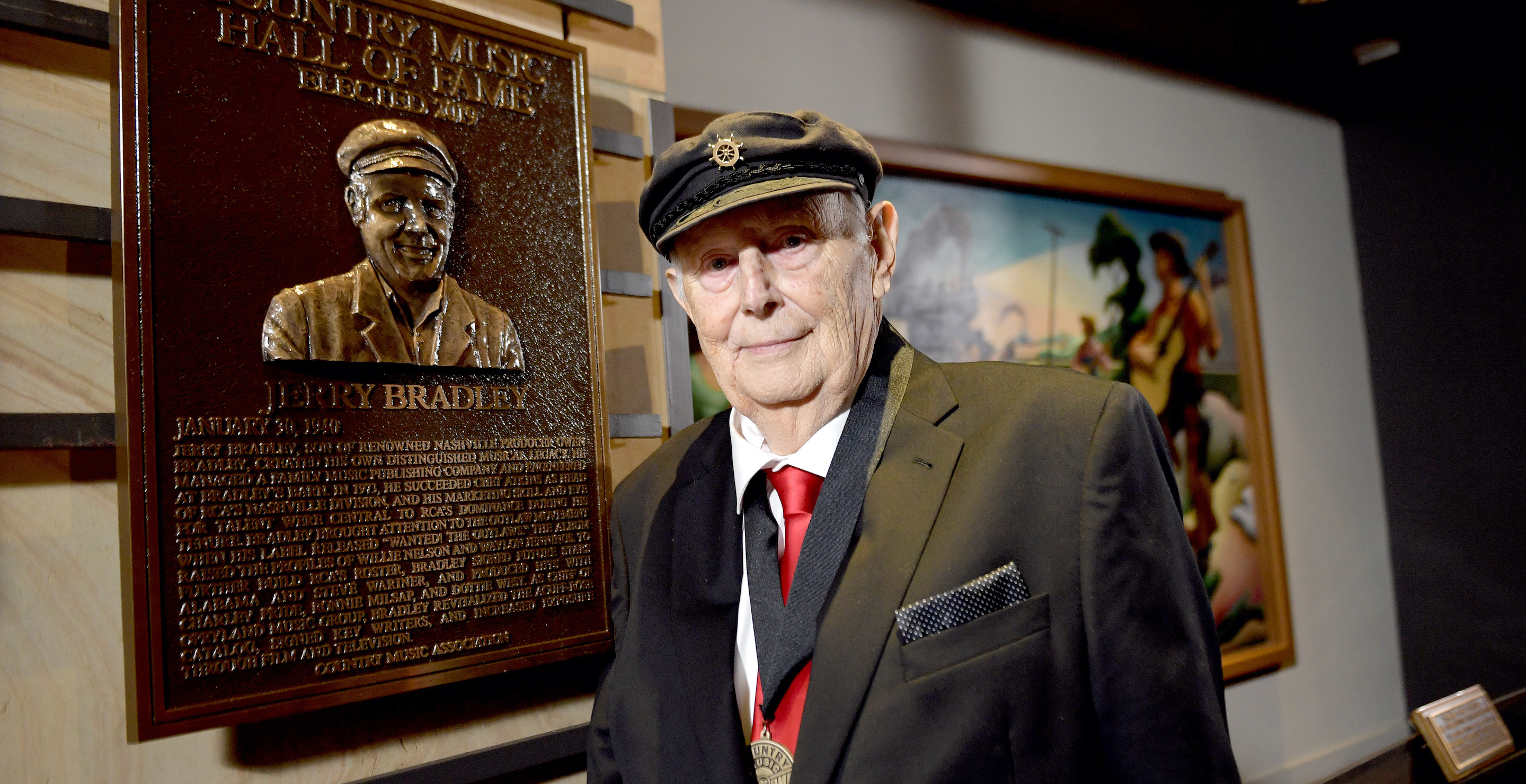 NASHVILLE, TENNESSEE - OCTOBER 20: Inductee Jerry Bradley seen with his Hall of Fame plaque during the 2019 Country Music Hall of Fame Medallion Ceremony at Country Music Hall of Fame and Museum on October 20, 2019 in Nashville, Tennessee.