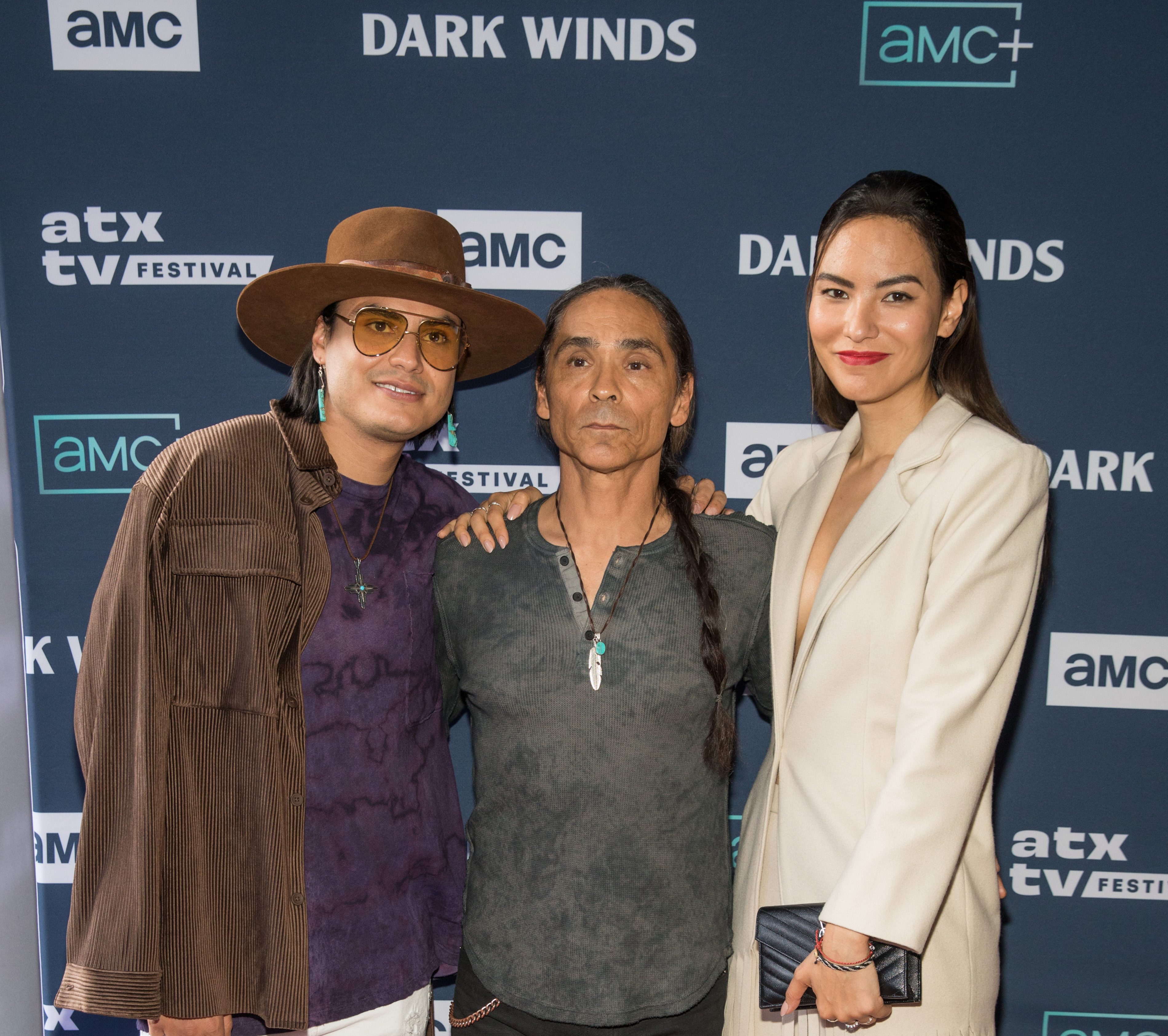 AUSTIN, TEXAS - JUNE 02: (L-R) Kiowa Gordon, Zahn McClarnon, and Jessica Matten attend the 11th Season of ATX TV Festival at the Paramount Theatre on June 02, 2022 in Austin, Texas.