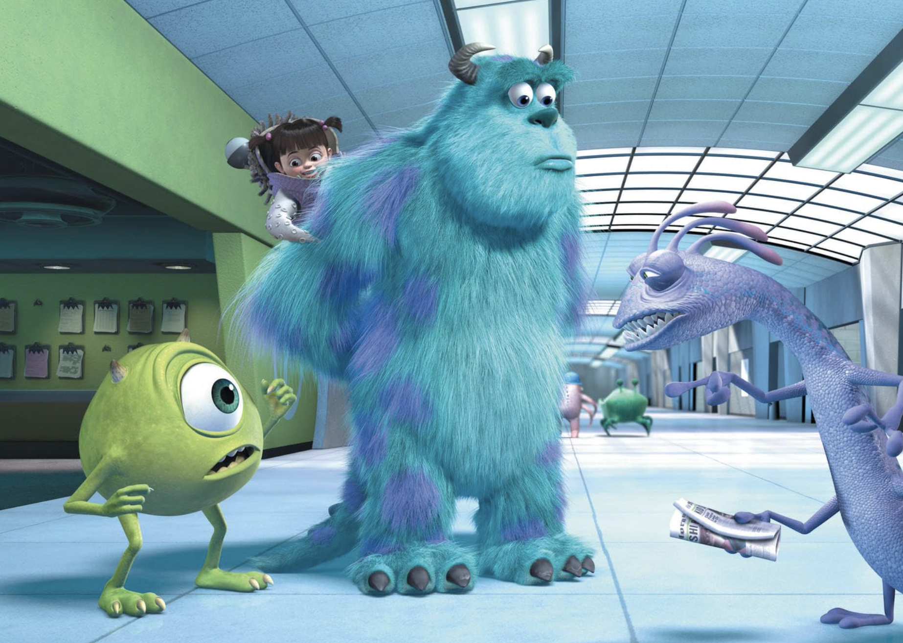 Steve Buscemi, Billy Crystal, John Goodman, and Mary Gibbs in Monsters, Inc. (2001)
