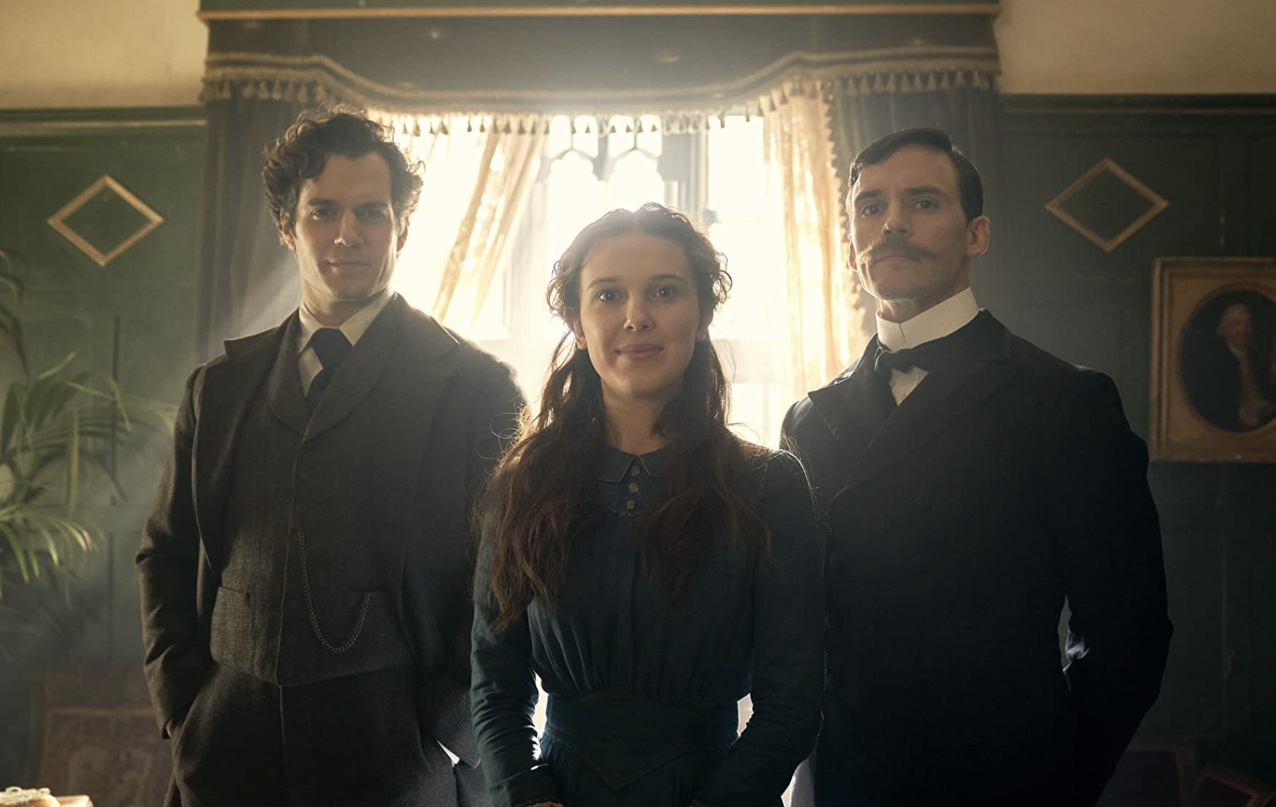 Henry Cavill, Sam Claflin, and Millie Bobby Brown in Enola Holmes (2020)
