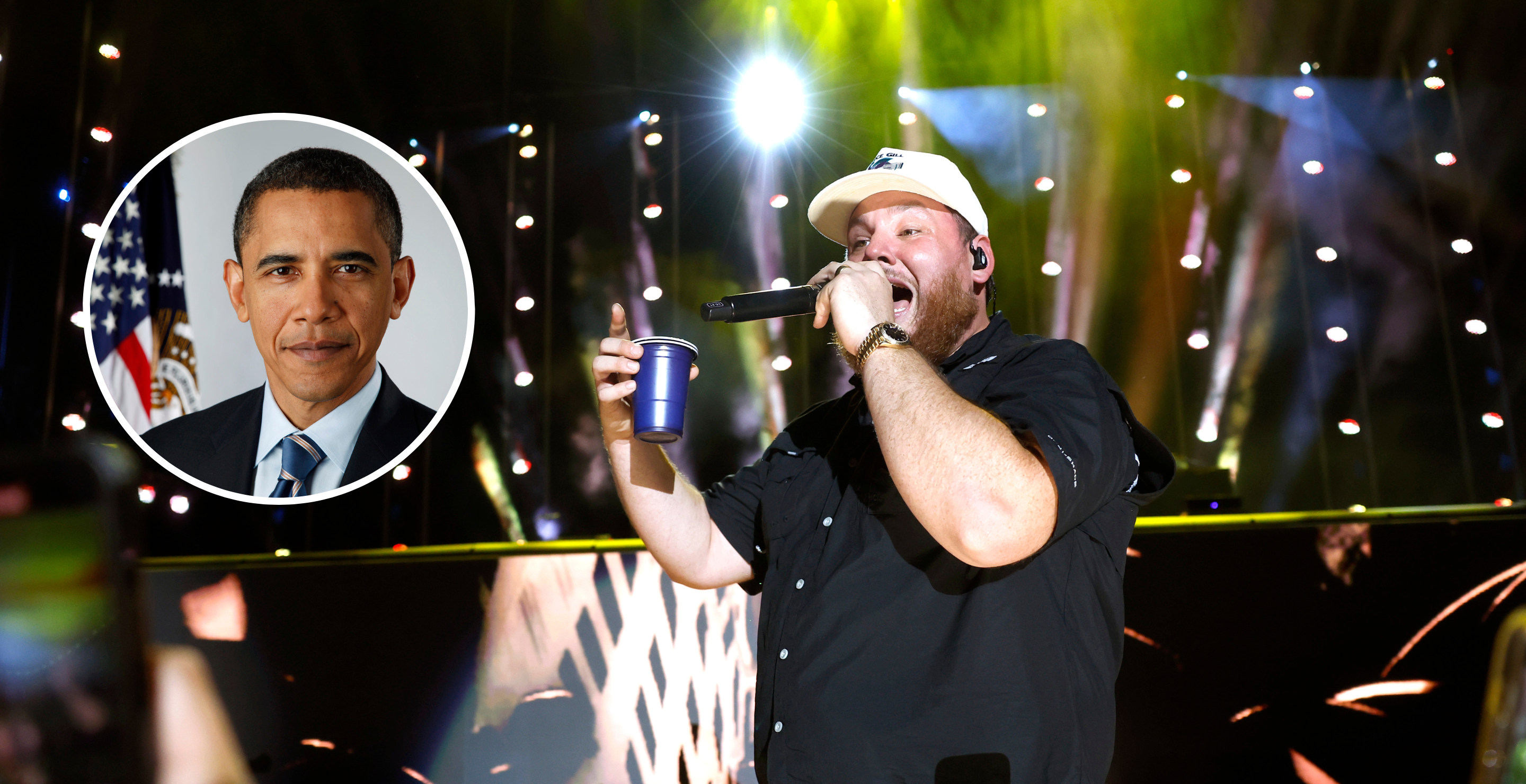 NASHVILLE, TENNESSEE - JUNE 08: Luke Combs performs on stage during day one of CMA Fest 2023 on June 08, 2023 in Nashville, Tennessee and WASHINGTON - JANUARY 13: In this photo provided by the Obama Transition Office, U.S. President-elect Barack Obama poses for an official portrait on January 13, 2009 in Washington, DC. On January 20 Obama will be sworn in as the nation's 44th president.