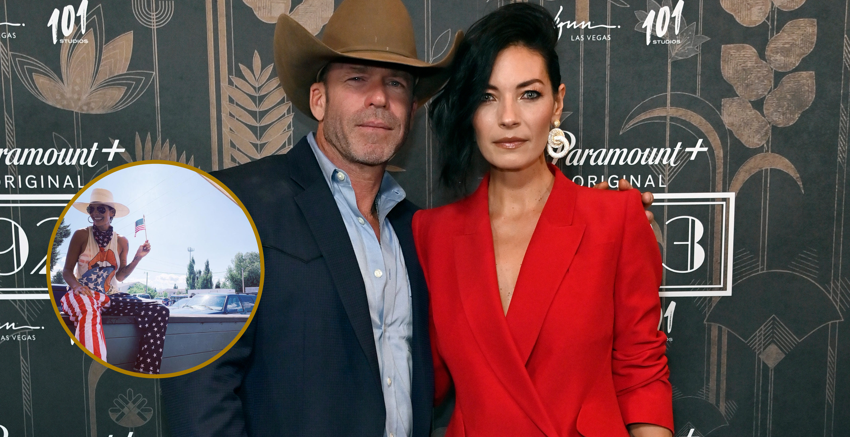 Taylor Sheridan (L) and Nicole Muirbrook attend the "1923" Las Vegas premiere screening the Encore Theater at Wynn Las Vegas on December 03, 2022 in Las Vegas, Nevada