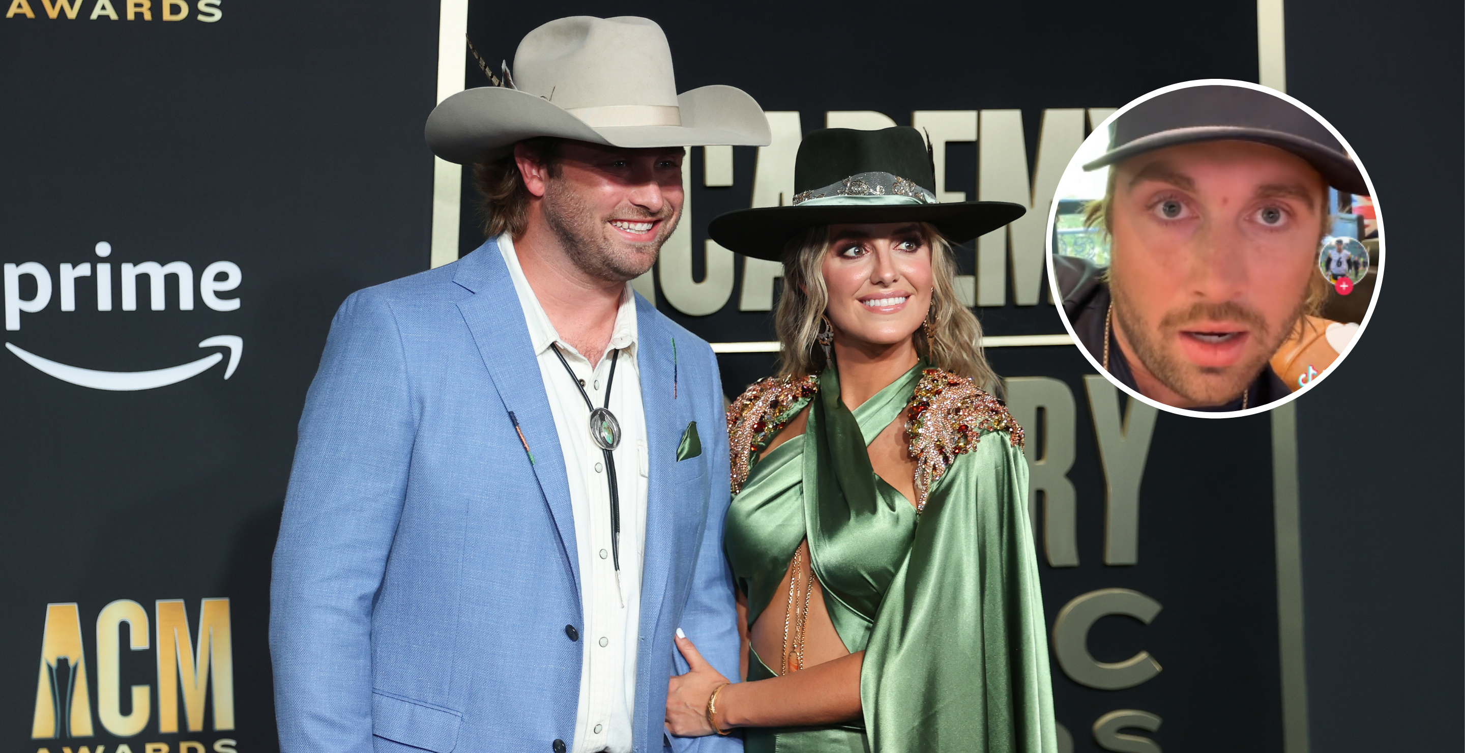 FRISCO, TEXAS - MAY 11: (L-R) Devlin Hodges and Lainey Wilson attend the 58th Academy Of Country Music Awards at The Ford Center at The Star on May 11, 2023 in Frisco, Texas and screengrab via TikTok.