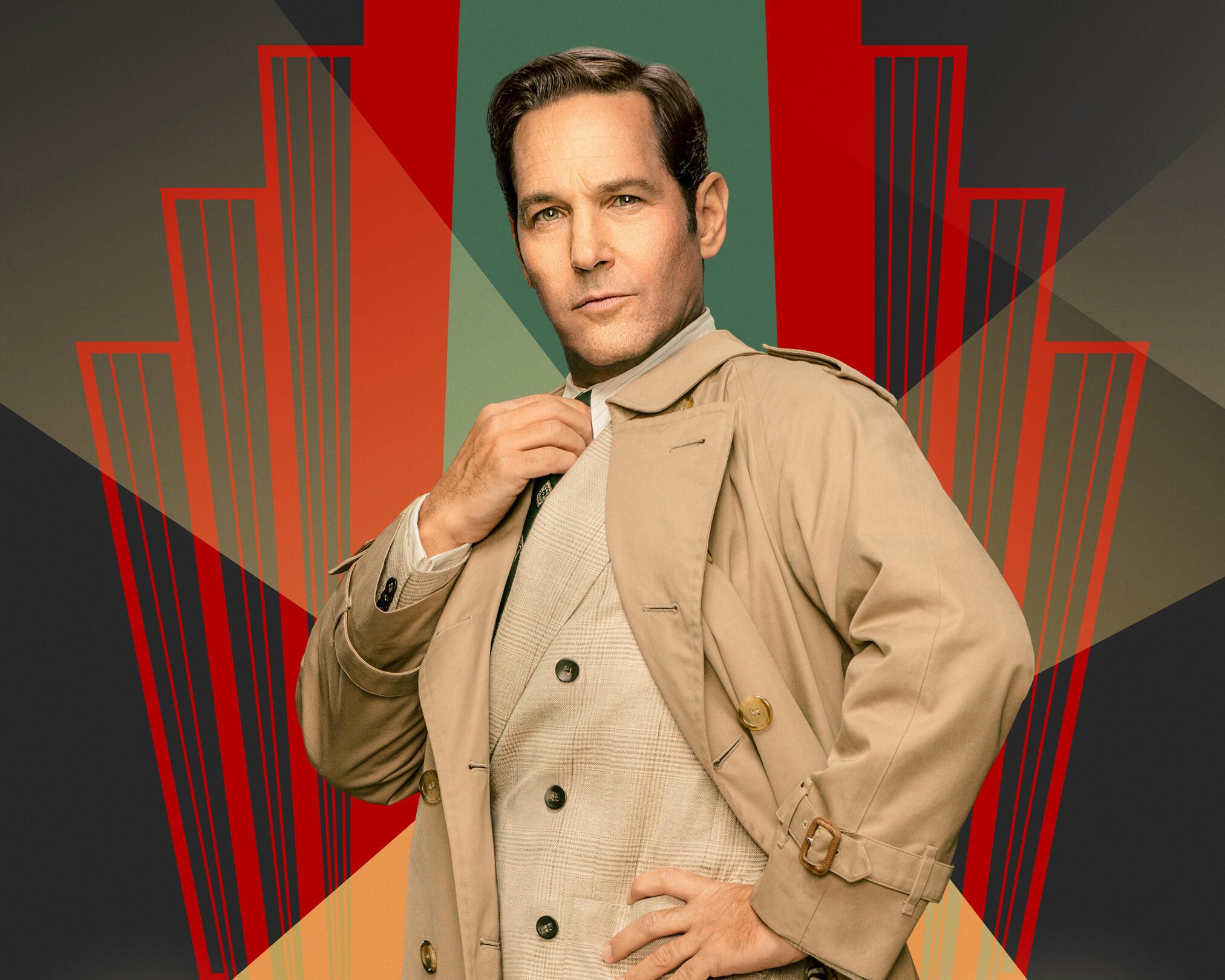 Only Murders In The Building -- Season 3 -- Season three finds Charles, Oliver & Mabel (played by Steve Martin, Martin Short & Selena Gomez) investigating a murder behind the scenes at a Broadway show. Curtains up! Paul Rudd (Ben), shown. 