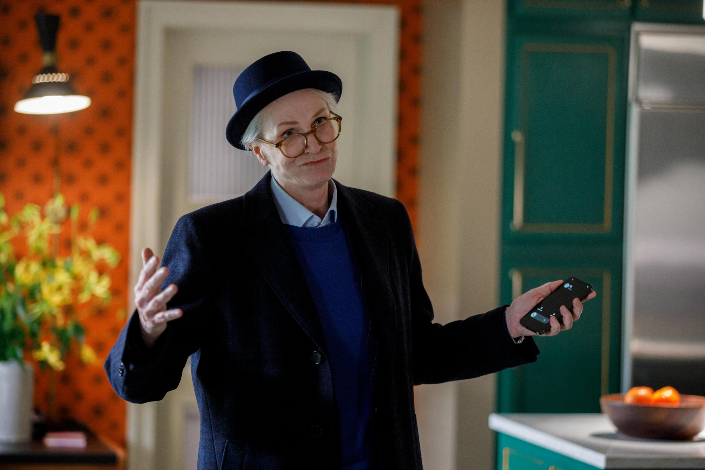 Only Murders In The Building -- "Double Time" - Episode 109 -- With the residents growing upset at the building's negative publicity, the trio faces a revolt. Charles is visited by an old colleague who sheds light on his past. Sazz (Jane Lynch), shown. (