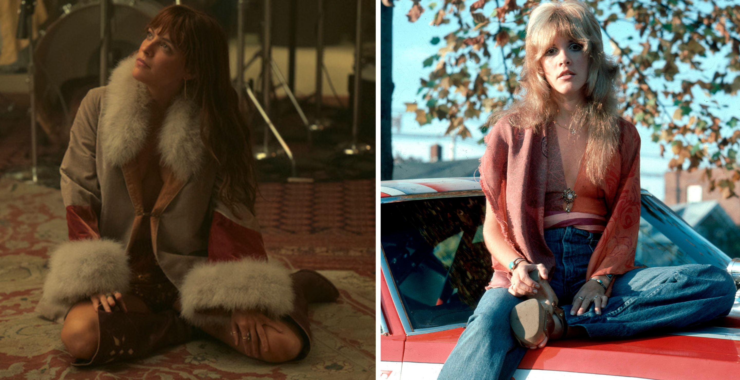 Riley Keough as Daisy Jones in "Daisy Jones and the Six"/ Photo of Stevie Nicks