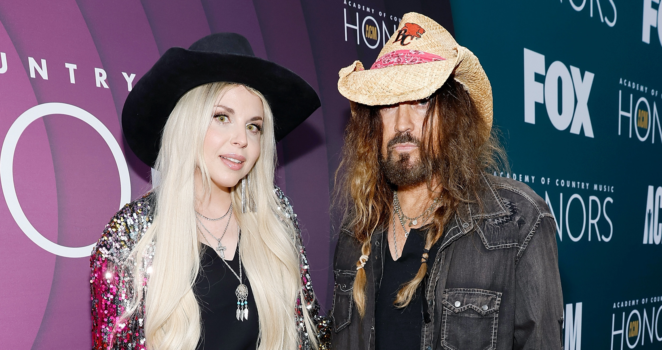 NASHVILLE, TENNESSEE - AUGUST 23: (L-R) FIREROSE and Billy Ray Cyrus attend the 16th Annual Academy of Country Music Honors at Ryman Auditorium on August 23, 2023 in Nashville, Tennessee.