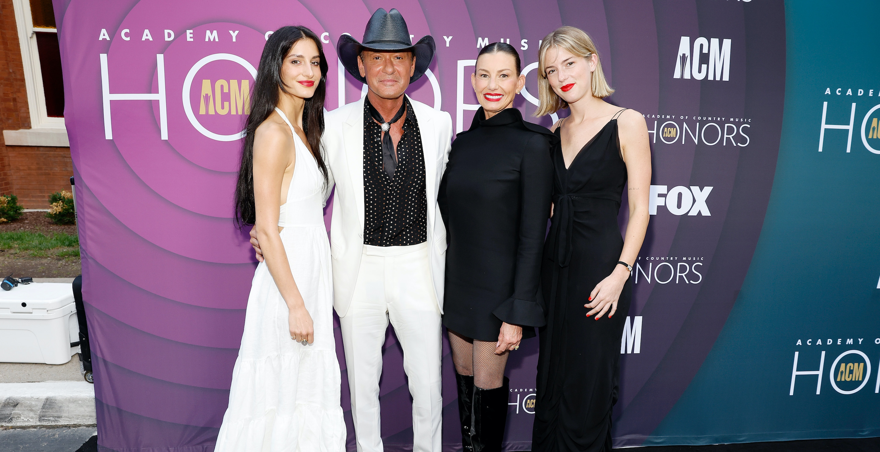 NASHVILLE, TENNESSEE - AUGUST 23: (L-R) Audrey McGraw, Tim McGraw, Faith Hill and Maggie McGraw attend the 16th Annual Academy of Country Music Honors at Ryman Auditorium on August 23, 2023 in Nashville, Tennessee.