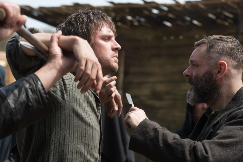 Michael Sheen and Dan Stevens in Apostle (2018)