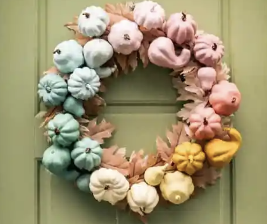 Rainbow pumpkin wreath