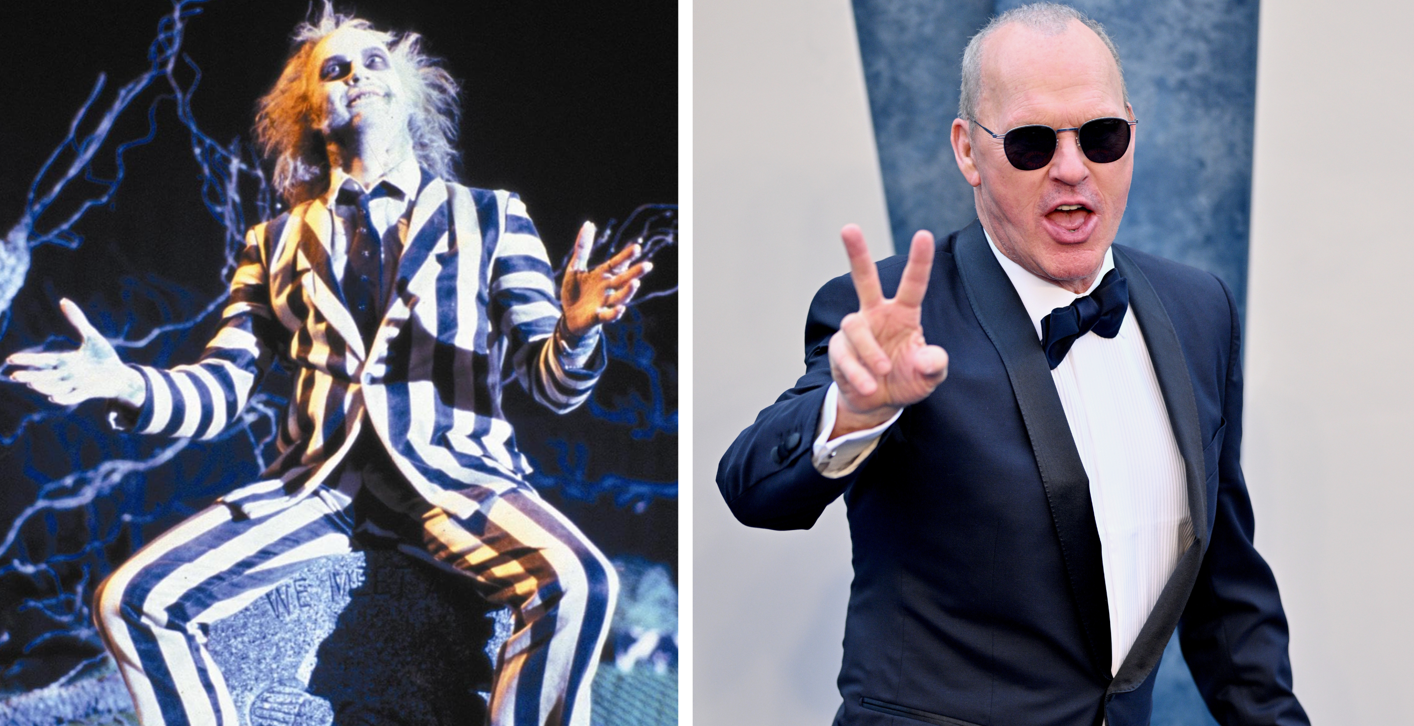 Still from Beetlejuice/ Michael Keaton attends the 2023 Vanity Fair Oscar Party Hosted By Radhika Jones at Wallis Annenberg Center for the Performing Arts on March 12, 2023 in Beverly Hills, California. 