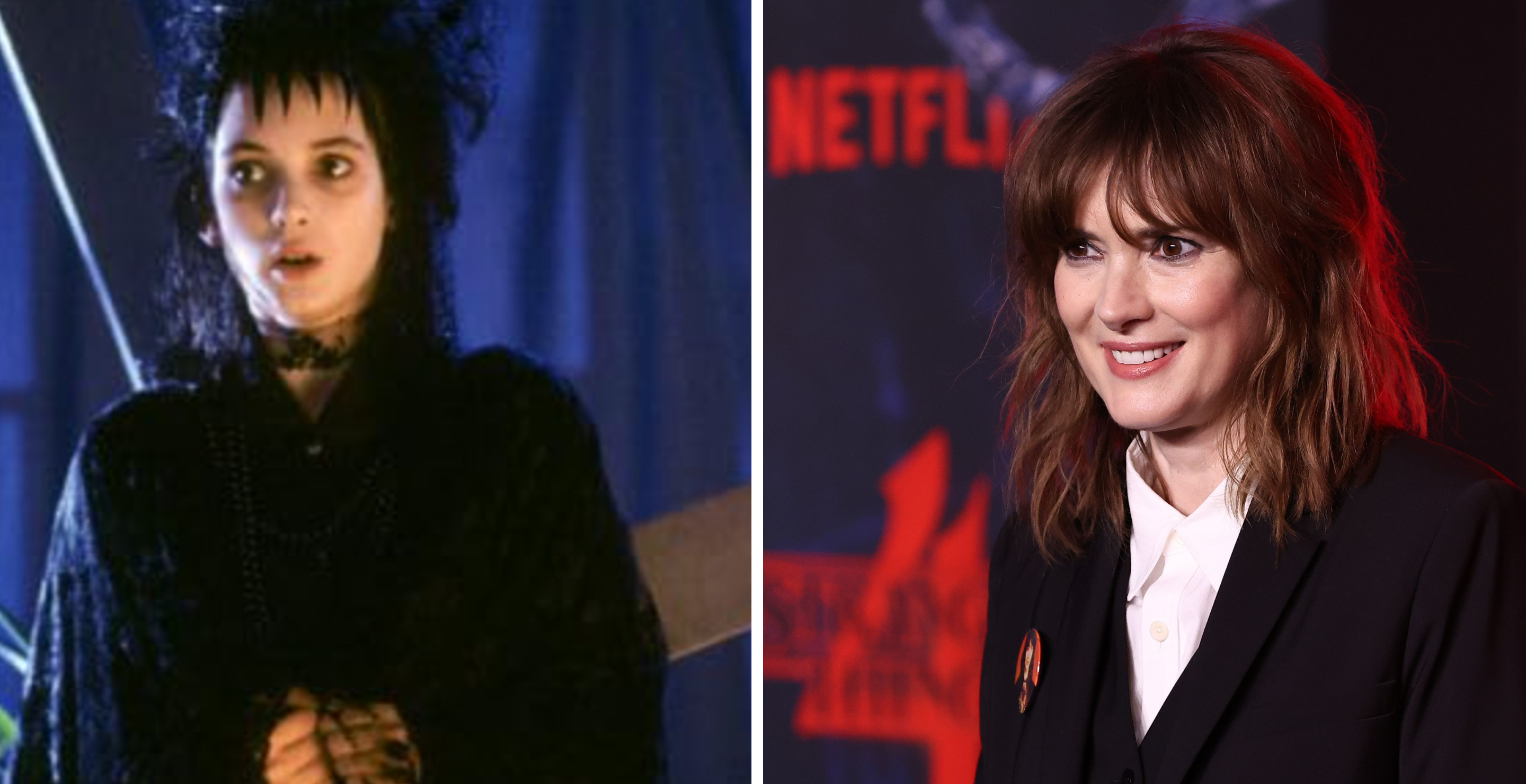 Winona Ryder in Beetlejuice/ Winona Ryder attends Netflix's "Stranger Things" Season 4 Premiere at Netflix Brooklyn on May 14, 2022 in Brooklyn, New York. 