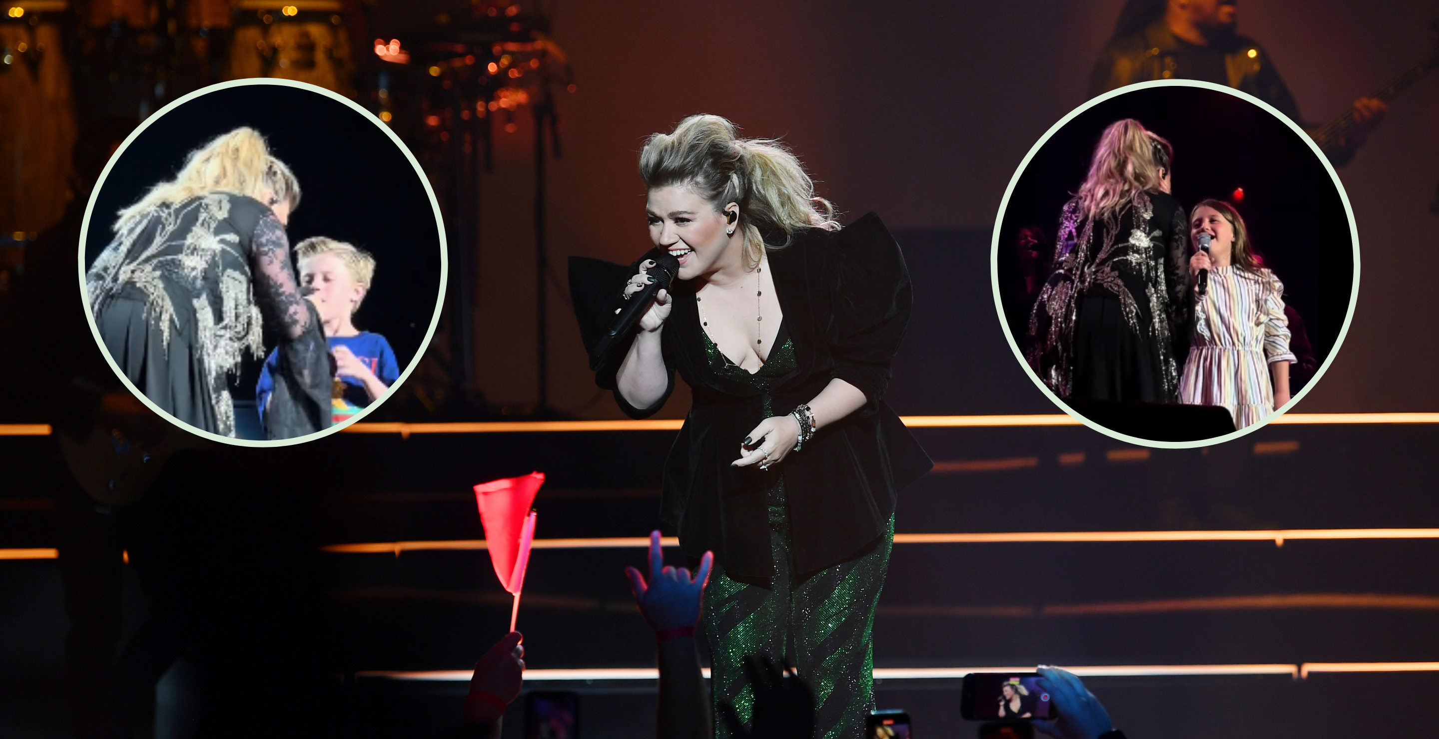 LAS VEGAS, NEVADA - JULY 28: Kelly Clarkson performs during her show chemistry...An Intimate Night with Kelly Clarkson at Bakkt Theater at Planet Hollywood Las Vegas Resort & Casino on July 28, 2023 in Las Vegas, Nevada and screengrabs via TikTok.