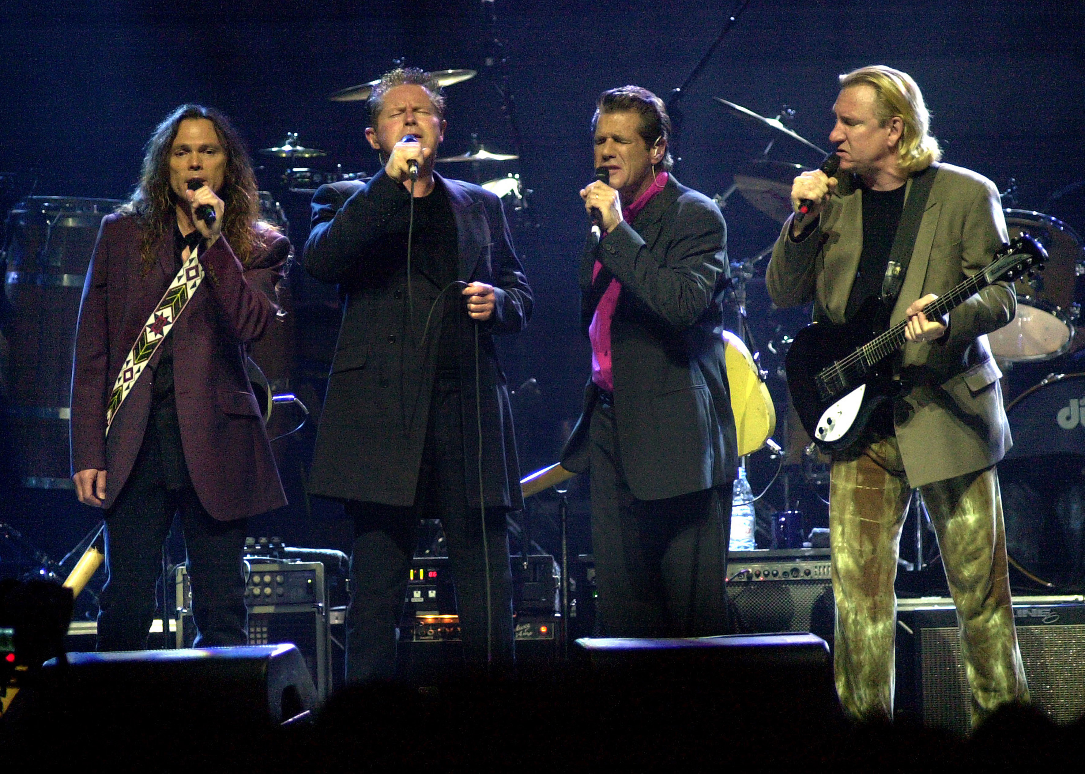 NETHERLANDS - JUNE 07: AHOY Photo of EAGLES, L- Timothy B. Schmit, Don Henley, Glenn Frey and Joe Walsh performing on stage 