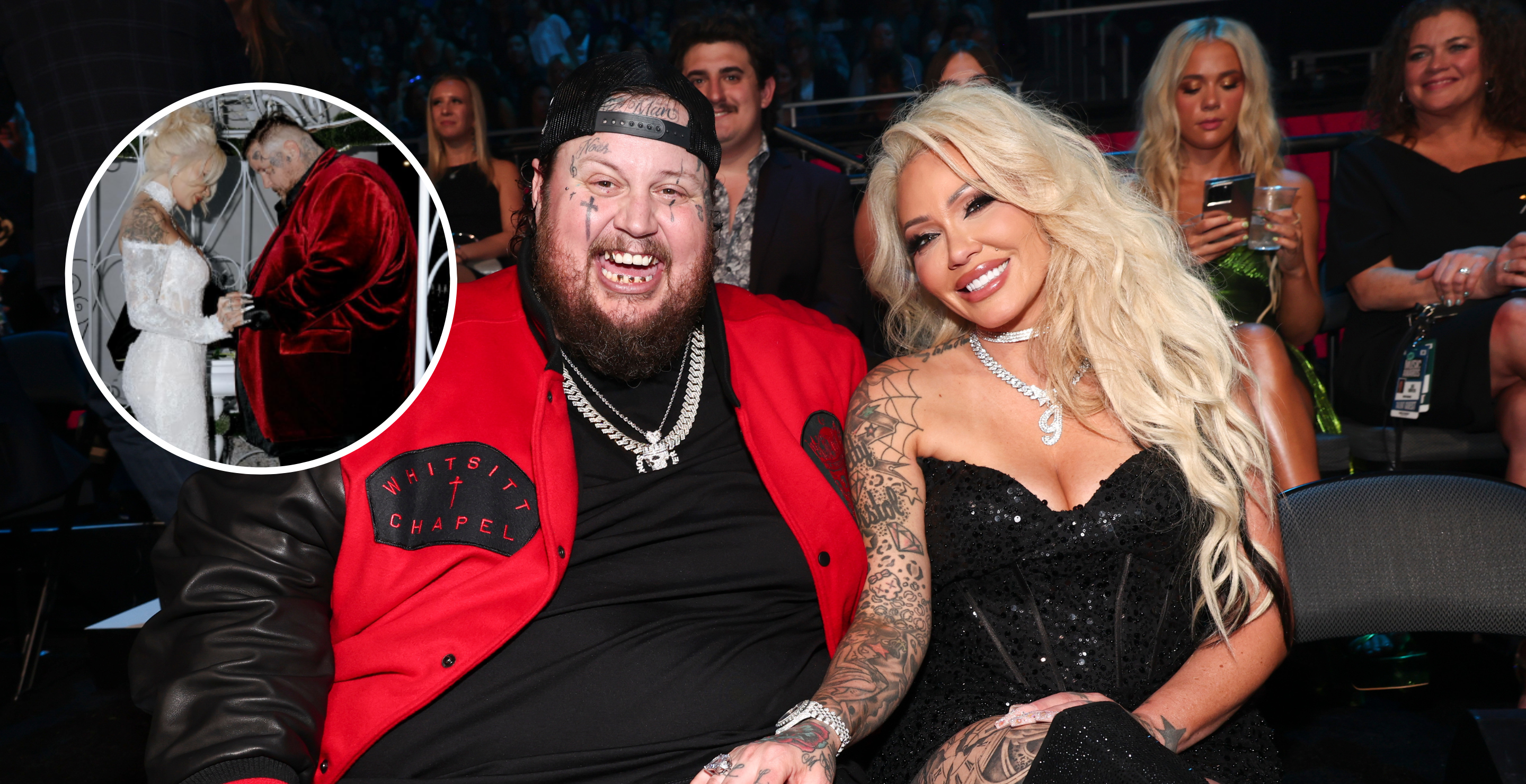 Jelly Roll and Bunnie Xo at the 2023 CMT Music Awards held at Moody Center on April 2, 2023 in Austin, Texas and screengrab from Bunnie XO's Instagram.