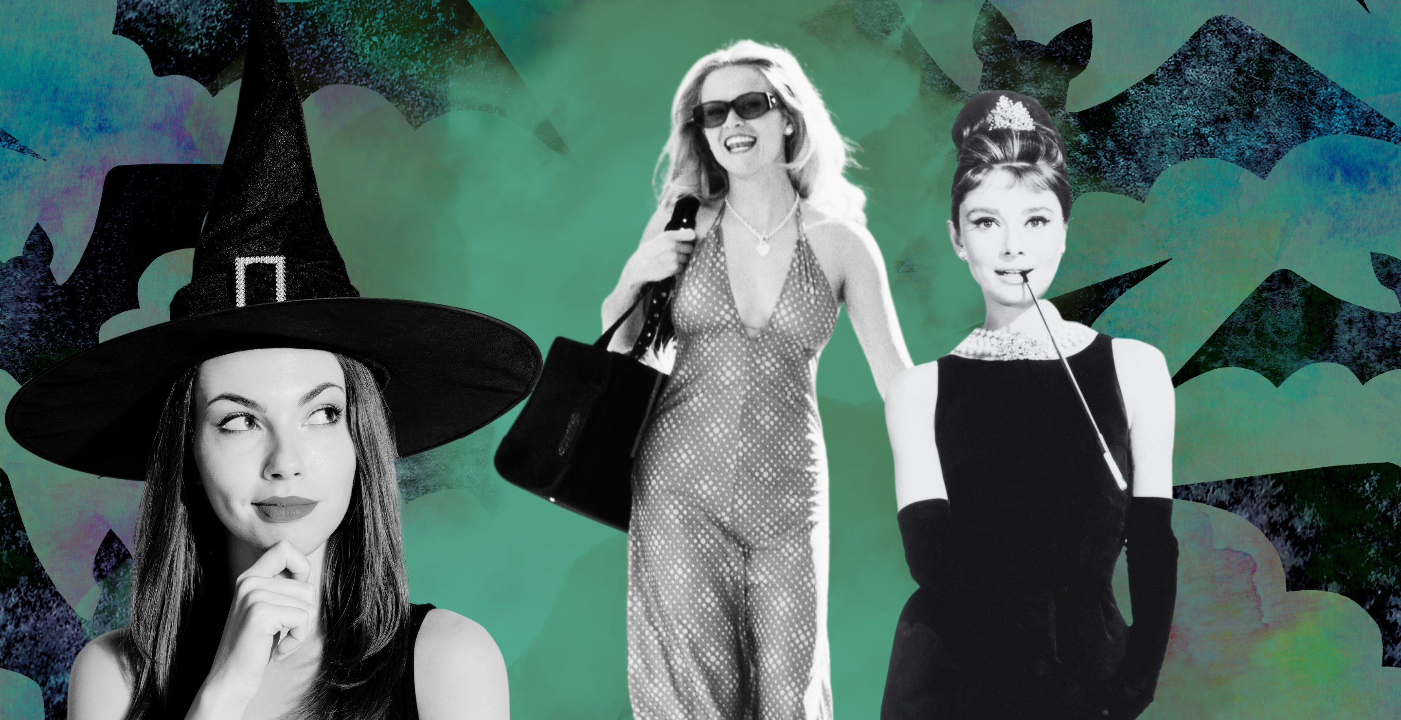 photo of woman in witch hat/ Reese Witherspoon in Legally Blonde/ Actress Audrey Hepburn (1929 - 1993) as Holly Golightly in a publicity shot for the film 'Breakfast at Tiffany's', 1961.