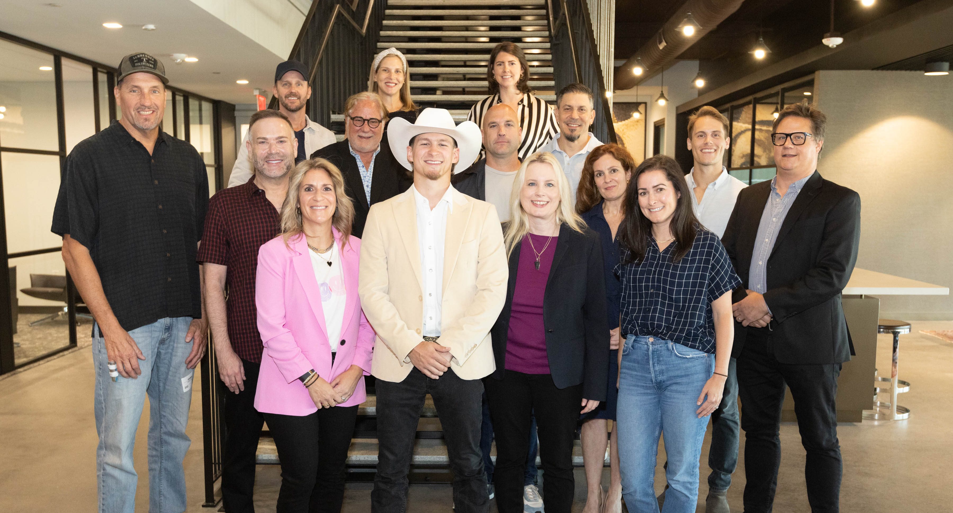 (Front Row) Lori Christian, EVP, Marketing, UMGN; Bryce Leatherwood; Cindy Mabe, CEO and Chair, UMGN; Sabrina Butera, CAA (Middle Row) Tom Luteran, Sony Music Publishing; Clint Higham, Morris Higham Management; Rod Essig, CAA; Robert Filhart, Morris Higham Management, Lauren Tweel, O’Neil Hagaman; James Deaton, Morris Higham Management; Sam Powers, O’Neil Hagaman (Back Row) Rusty Gaston, Sony Music Publishing; Laura May, O’Neil Hagaman; Meredith Jones, CAA; Rob Femia, EVP, Business & Legal Affairs, UMGN