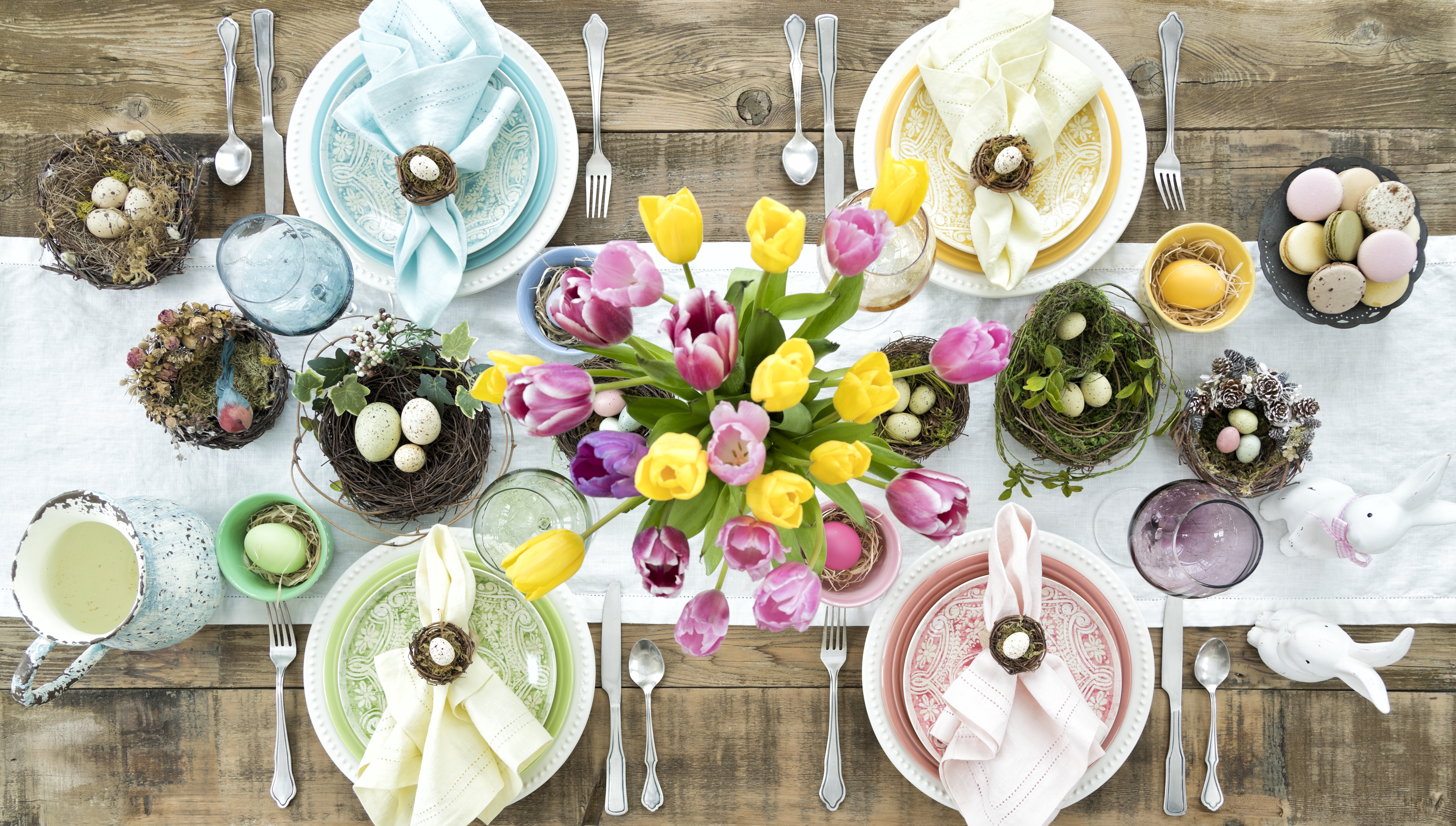 Easter dining aerial view, directly overhead.